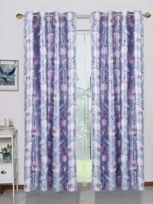 BELLA TRUE 212 cm (7 ft) Polyester Semi Transparent Door Curtain (Pack Of 2)(Floral, Gray)