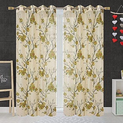 BeautifulGhar Creations 152 cm (5 ft) Tissue Semi Transparent Window Curtain (Pack Of 2)(Floral, Green)