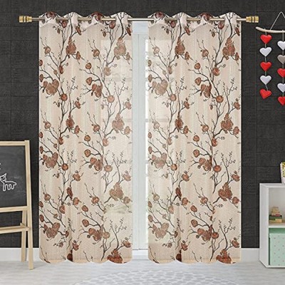 BeautifulGhar Creations 152 cm (5 ft) Tissue Semi Transparent Window Curtain (Pack Of 2)(Floral, Brown)