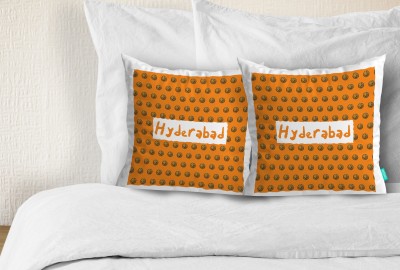curiohh Text Print Cushions & Pillows Cover(Pack of 2, 30 cm*30 cm, Orange, White)