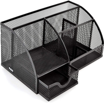 EBOFAB 7 Compartments Metal Desk Organizer(Black)