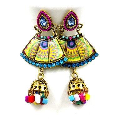 jewelery galaxy Golden Afghan Printed Jhumka Metal Jhumki Earring, Drops & Danglers