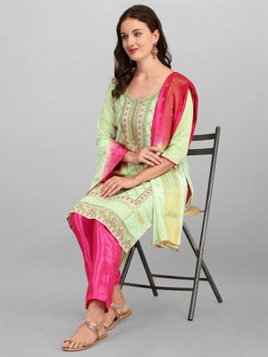VredeVogel Art Silk Embroidered Salwar Suit Material