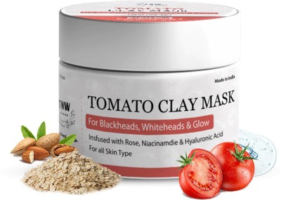 TNW - The Natural Wash Tomato Clay Mask for Blackheads, Whiteheads & Glow | Infused with Rose, Niacinamide & Hyaluronic Acid for All Skin Type - (50g)(50 g)