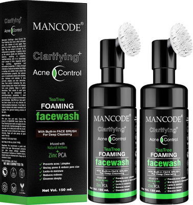 MANCODE Clarifying Acne Control Tea Tree Foaming , 150ml Each, PACK OF 2 Face Wash(300 ml)