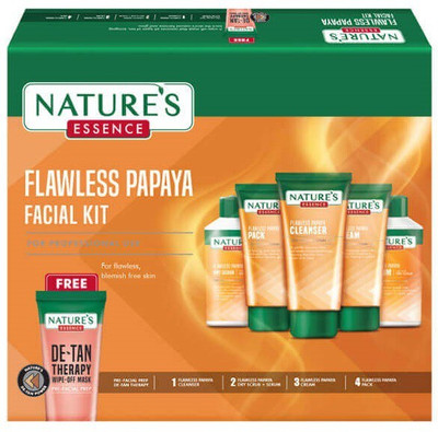 Nature's Essence Flawless Papaya Facial Kit WITH DE TAN WIPE OFF MASK-352G+200ML(352 ml)