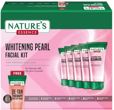 Nature's Essence Whitening Pearl Facial Kit WITH DE TAN WIPE OFF MASK-250G+50ML(2 x 1 g)