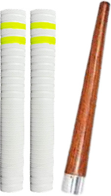 Owlix Set of 2 Neon Yellow stripe White Ribbed Cricket Bat grip + 1 wooden gripper(XR) Ultra Tacky(Pack of 3)