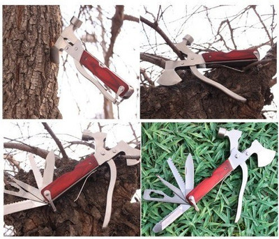 ActrovaX IXV®-131-Hammer Axe IXV®-131-ZA-Stainless Steel 10 in 1 Multi-Functional Pocket Axe Hammer Speciality Hammer(0.4 kg)