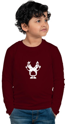 CHOMBOOKA Boys Printed Cotton Blend Regular T Shirt(Maroon, Pack of 1)