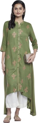 Rangmanch by Pantaloons Women Embroidered Trail Cut Kurta(Green)