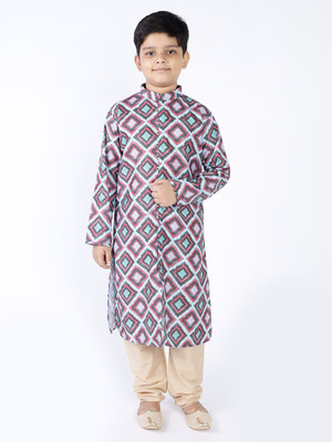 Tabard Boys Printed Straight Kurta(Green)