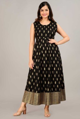 PANCHHIRAJ TEXTILE Women Printed Anarkali Kurta(Black, Gold)