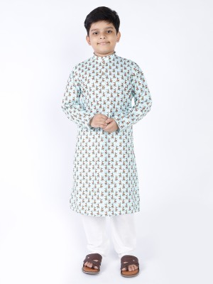 Tabard Boys Printed Straight Kurta(Green)