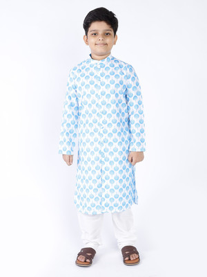 Tabard Boys Printed Straight Kurta(Blue)