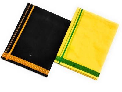 SHERHAAN Solid, Striped Black, Yellow Lungi