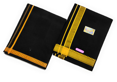 SHERHAAN Solid Black, Gold Lungi
