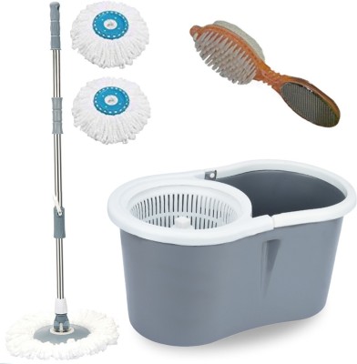 V-MOP Premium Grey Plastic Dry Magic Spin Bucket Mop Set (( 6 Months Warranty on Rod )) - Easy Cleaning Floor Mop Wet & Dry Mop(Multicolor)