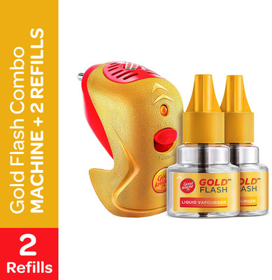 Good Knight Gold Flash Repellent Combo - Machine + Refills, Liquid Mosquito Vaporiser(1 Unit 2 Refill)