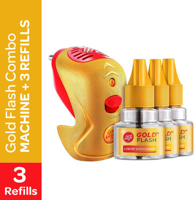 Good Knight Gold Flash Repellent Combo - Machine + Refills, Liquid Mosquito Vaporiser(1 Unit 3 Refill)