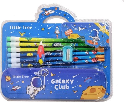 Preili's Galaxy Club Space Galaxy Club Space Rocket Art Metal Pencil Box(Set of 1, Blue)