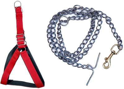 Woofy Dog Harness & Chain(Medium, Red)