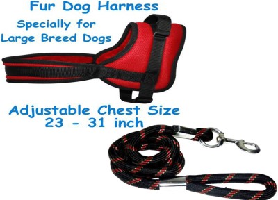 Paaltu Dog Belt Red Nylon Fur Padded Dog Harness Adjustable Chest Size 23-31 inch Specially for Large Breed Dog and Stylish Nylon Black Rope Dog Cord Training Leash for Dogs with Strong Hook Size (15MM) Dog Harness & Leash(Large, red3)