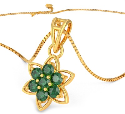 Joyalukkas Precious Pendant Florel Design 22kt Emerald Yellow Gold Pendant