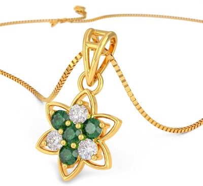Joyalukkas Precious Pendant Floral Design 22kt Emerald, Swarovski Yellow Gold Pendant