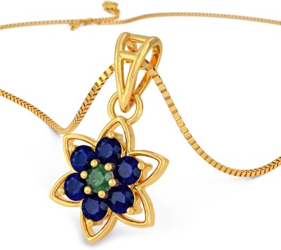 Joyalukkas Precious Pendant Florel Design 22kt Emerald, Sapphire Yellow Gold Pendant