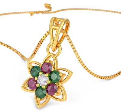 Joyalukkas Precious Pendant Florel Design 22kt Ruby, Emerald, Swarovski Yellow Gold Pendant