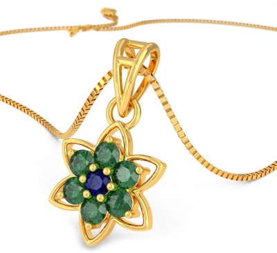 Joyalukkas Precious Pendant Florel Design 22kt Emerald, Sapphire Yellow Gold Pendant