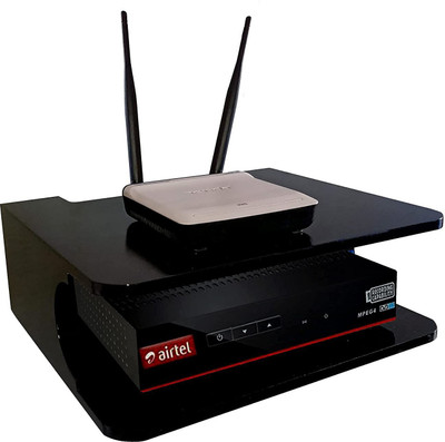Rahat Handicraft Setup Box Stand/Set Top Box Stand/WiFi Router Holder For Home Wall Decor - Black MDF (Medium Density Fiber), Wooden Wall Shelf(Number of Shelves - 1, Black)