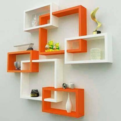 STRONG GALLERY Wall shelf intersecting shelves set of 6 MDF. MDF (Medium Density Fiber) Wall Shelf(Number of Shelves - 6, White, Orange)
