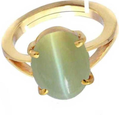 Chopra Gems Cat's Eye Lehsunia Ashtadhatu Ring Certified Unheated and Untreated Brass Cat's Eye Gold Plated Ring
