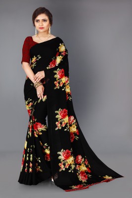 Anand SAREES Floral Print Daily Wear Georgette Saree(Black)