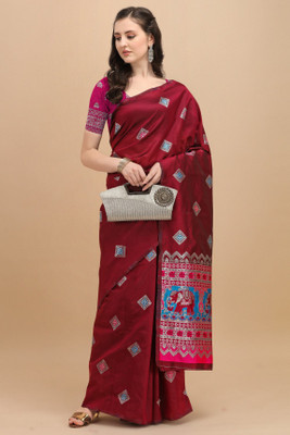KAVINDI Woven Banarasi Jacquard Saree(Maroon)