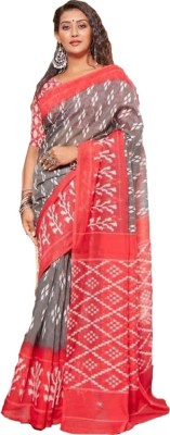 RADHA LAKSHMI Printed Hand Batik Pure Cotton Saree(Red, Grey)