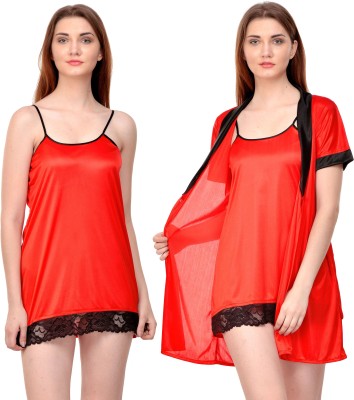 PHALIN Women Nighty with Robe(Red)