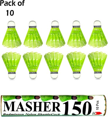 MEKKOKART Masher 150 Best plastic shuttlecock pack of 10 Feather Shuttle  - Green(Medium Fast, 78, Pack of 10)