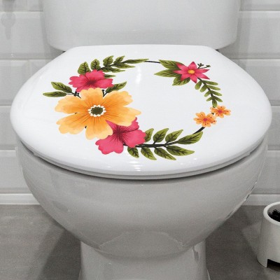 KREEPO 25.4 cm Orange and Red Flowers Design Toilet Seat Stickers Decals Self-Adhesive Removable PVC Vinly Water proof (9x10)inch,Pack of 2 Self Adhesive Sticker(Pack of 2)