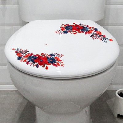 KREEPO 25.4 cm Dark Red and Blue Flowers Design Toilet Seat Stickers Decals Self-Adhesive Removable PVC Vinly Water proof (10x10)inch,Pack of 4 Self Adhesive Sticker(Pack of 4)