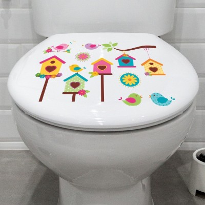KREEPO 25.4 cm Beautiful Home and Birds Design Toilet Seat Stickers Decals Self-Adhesive Removable PVC Vinly Waterproof (8x10)inch,Pack of 2 Self Adhesive Sticker(Pack of 2)