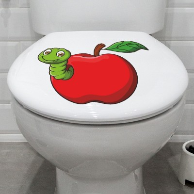 KREEPO 25.4 cm Caterpillar in Apple Design Toilet Seat Stickers Decals Self-Adhesive Removable PVC Vinly Waterproof (8x10)inch Red,Pack of 2 Self Adhesive Sticker(Pack of 2)
