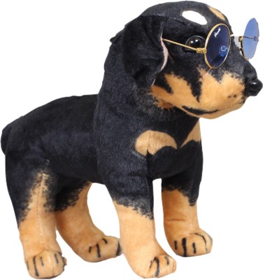 Tickles Soft Stuffed Plush Animal Standing Dachshund Dog Wearing Googles Toy For Kids Room Home Decoration  - 34 cm(Brown and Black)