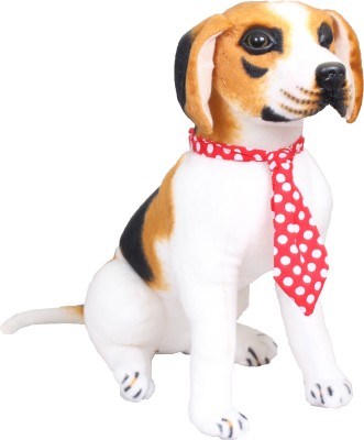 Tickles Soft Stuffed Plush Sitting Beagle Animal Dog Wearing Tie Toy For Kids Room Home Decoration  - 22 cm(White)