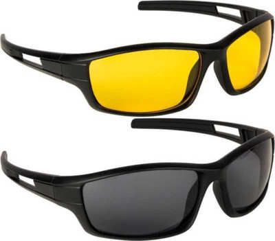AMEEQ Sports Sunglasses(For Men & Women, Black, Yellow)