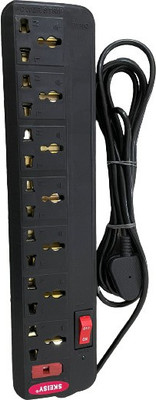 Leavess 7 Socket Extension Cord 6 Ampere with Individual Switches Fuse Led Indicator 7  Socket Extension Boards(Black, 3 m)