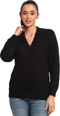 GLOBAL REPUBLIC Solid V Neck Casual Women Black Sweater