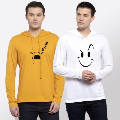 FRISKERS Graphic Print Men Hooded Neck White, Yellow T-Shirt